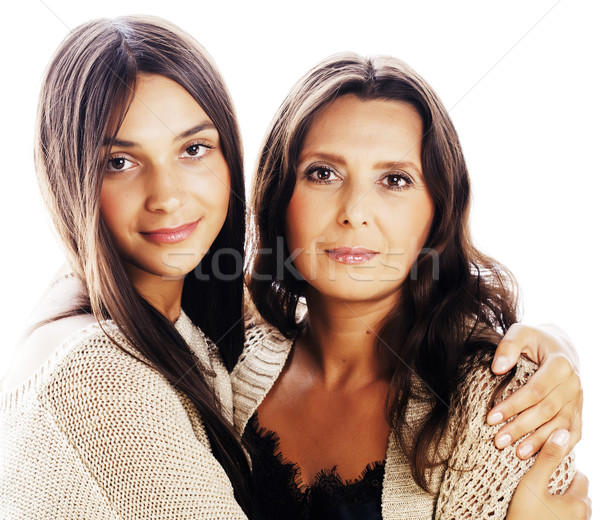 cute pretty teen daughter with mature mother hugging, fashion st Stock photo © iordani