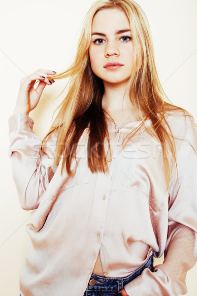 Fiatal csinos szőke tinilány közelkép portré Stock fotó © iordani