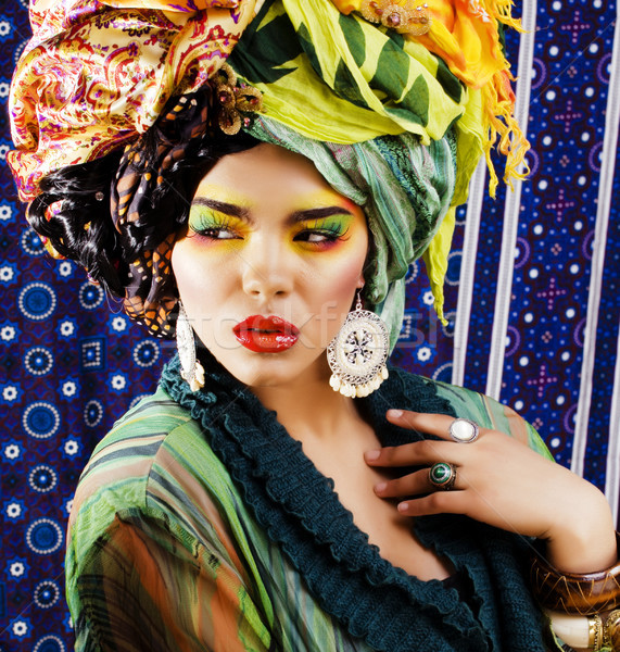 beauty bright woman with creative make up, many shawls on head l Stock photo © iordani
