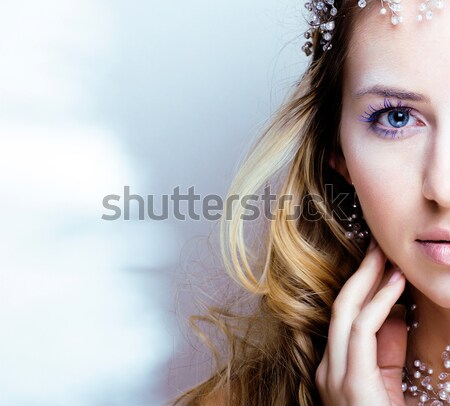 young pretty blond woman in luxury jewelry, lifestyle rich people concept closeup Stock photo © iordani