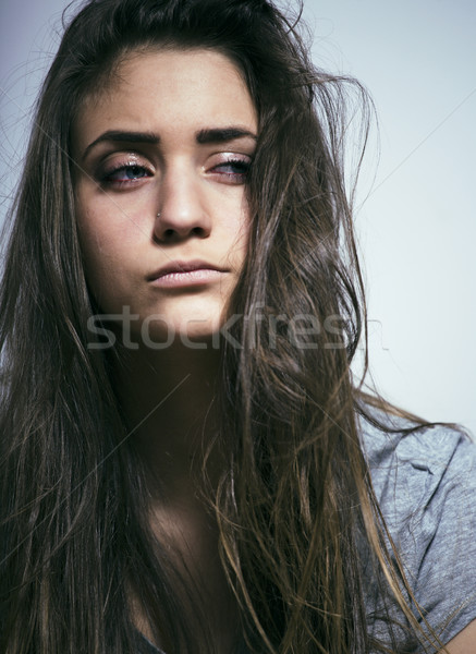 Problem włosy smutne twarz dżonka Zdjęcia stock © iordani