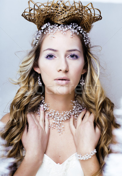 beauty young snow queen in fairy flashes with crown on her head Stock photo © iordani