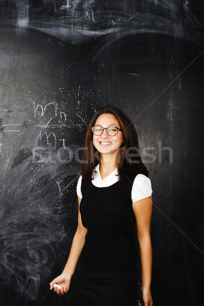 Foto d'archivio: Ritratto · felice · cute · studente · classe · lavagna