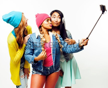 Stock photo: diverse multi nation girls group, teenage friends company cheerf