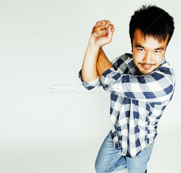 Stock fotó: Fiatal · aranyos · ázsiai · férfi · fehér · gesztikulál