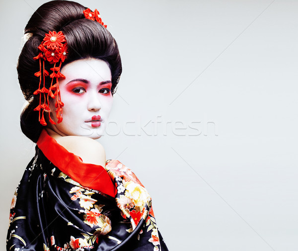 Jungen ziemlich Geisha Kimono sakura rot Stock foto © iordani