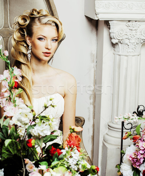 beauty young bride alone in luxury vintage interior with a lot o Stock photo © iordani