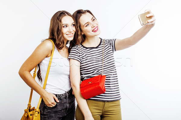 Stockfoto: Twee · tienermeisjes · samen · poseren