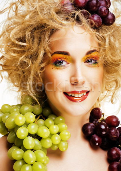 beautiful young woman portrait excited smile with fantasy art ha Stock photo © iordani