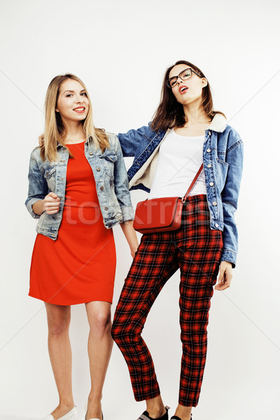 Stock photo: best friends teenage girls together having fun, posing emotional on white background, besties happy 