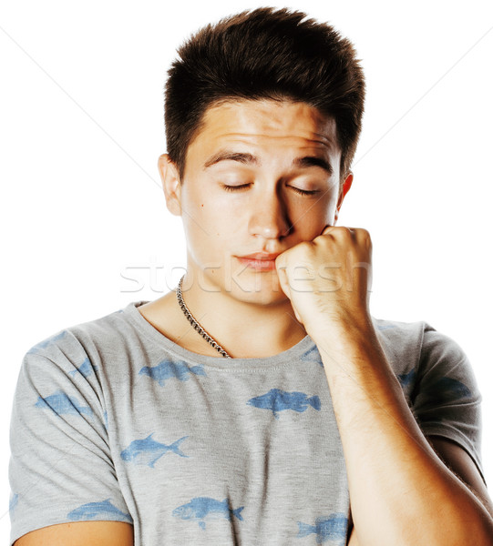 Stock photo: young attractive man isolated thinking emotional on white close 