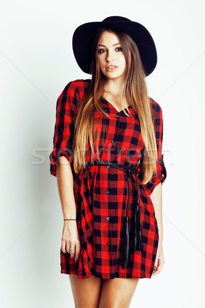 Jeunes joli brunette fille chapeau Photo stock © iordani