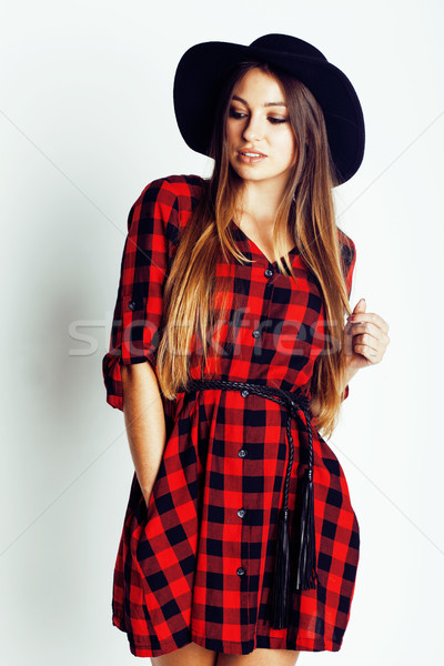 Jeunes joli brunette fille chapeau [[stock_photo]] © iordani