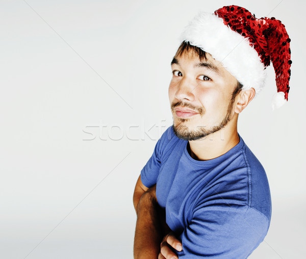 Asian Święty mikołaj nowego rok czerwony hat Zdjęcia stock © iordani