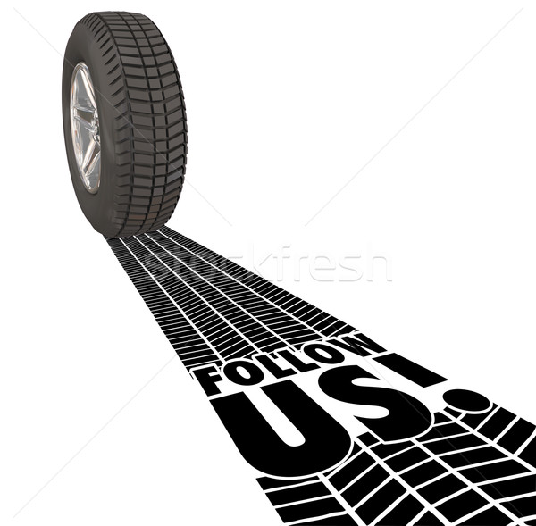 Follow Us Directions Guide Wheel Tire Tracks Leadership Stock photo © iqoncept