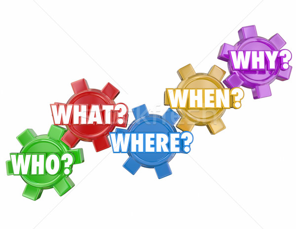 Who What Where Why When Questions Words Gears Stock photo © iqoncept