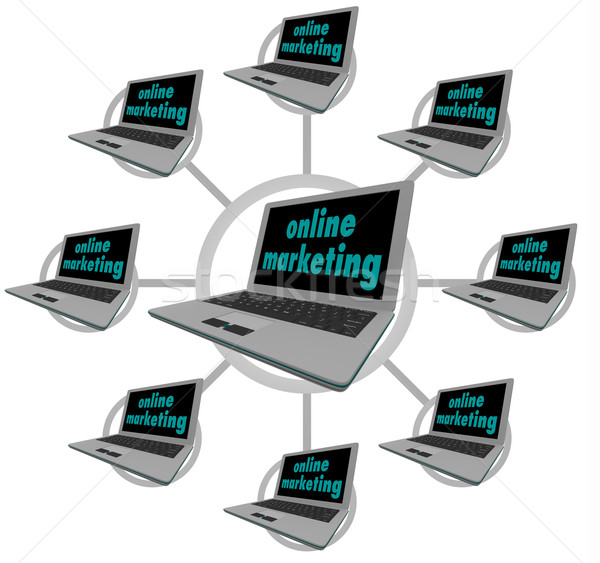 Stock fotó: Online · marketing · számítógépek · hálózat · üzlet · számítógép · terv