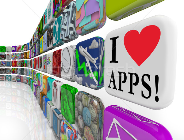 Liebe Apps Worte Software Fliese Symbole Stock foto © iqoncept