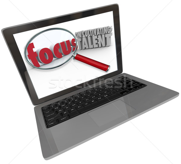 Skupić talent słowa komputera laptop ekranu Zdjęcia stock © iqoncept