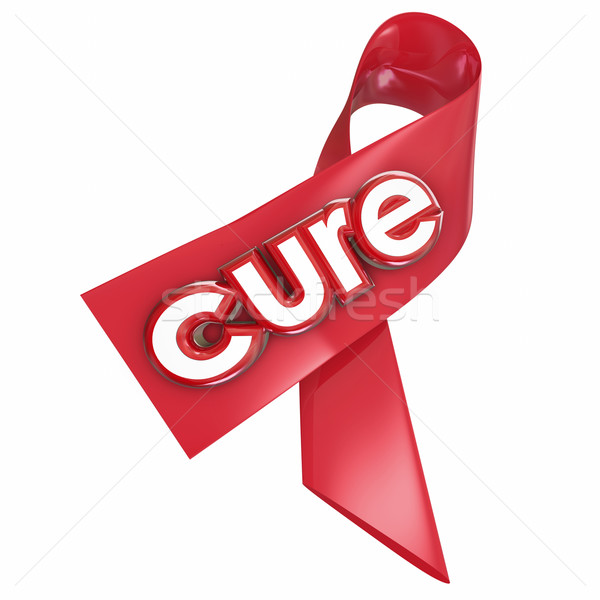 Cure Word Red Ribbon Find Remedy Disease Ending Pain Curing Prob Stock photo © iqoncept