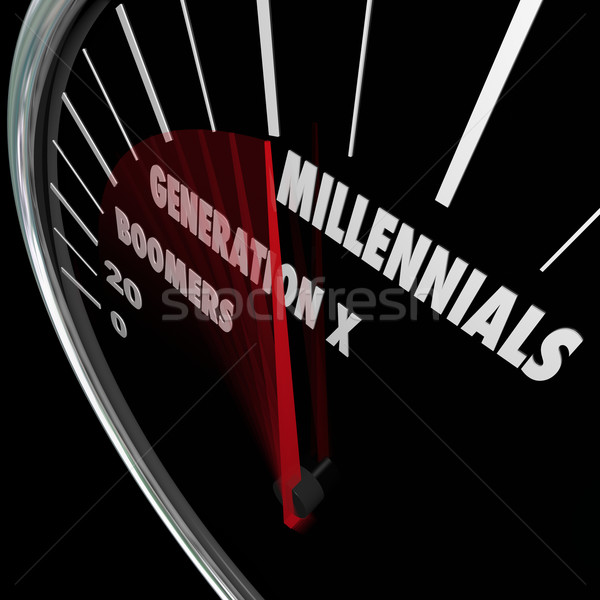 Millennials Generation X Baby Boomers Speedometer Ages Stock photo © iqoncept