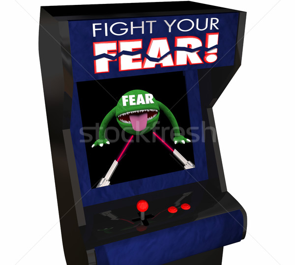 Fight Your Fear Beat Afraid Bravery Courage Arcade Game 3d Illus Stock photo © iqoncept