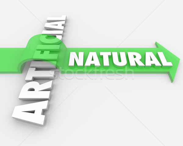 Stock foto: Natürlichen · vs · wirklich · Fake · arrow · Worte