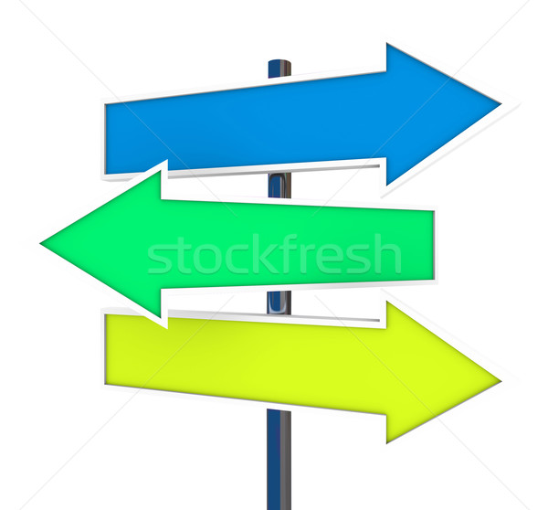 Stockfoto: Drie · pijl · borden · richting · geïsoleerd · wijzend