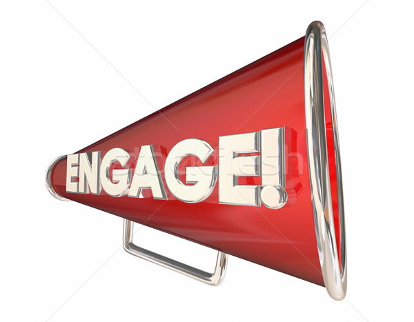 Engagement Bullhorn Megaphone Communication Word 3d Illustration Stock photo © iqoncept