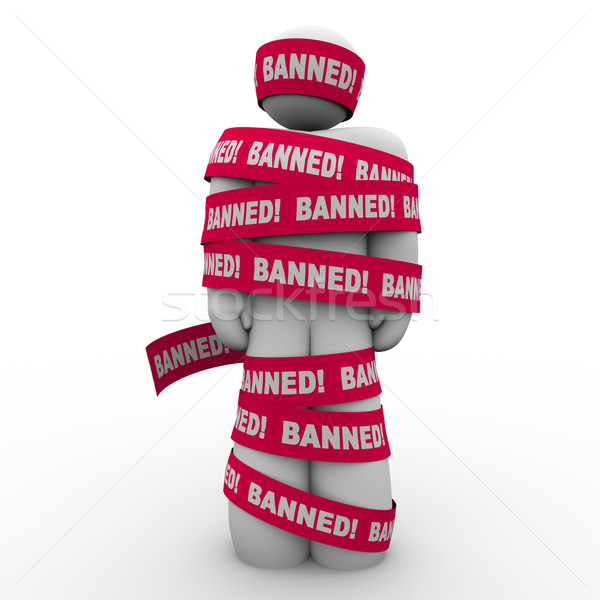 Banned Man Person Wrapped Red Tape Forbidden Suppression Stock photo © iqoncept