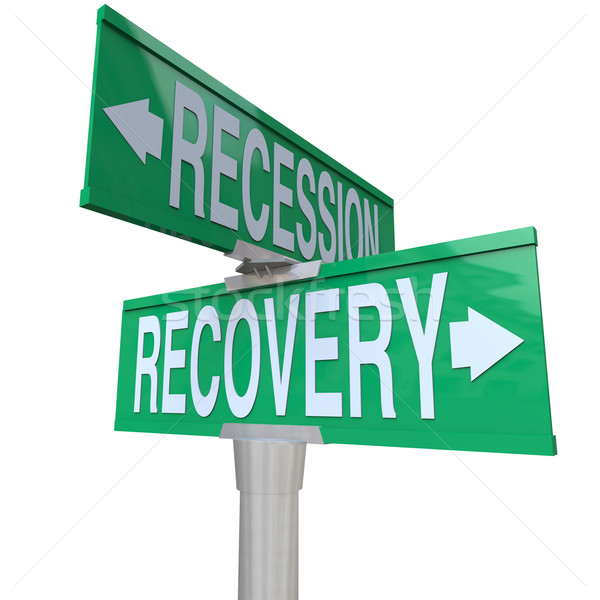 Recession Recovery Street Signs Economy Growth Stock photo © iqoncept