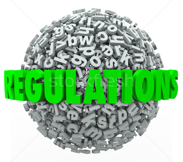 Stock photo: Regulations Word Letter Ball Sphere Rules Laws Guidelines
