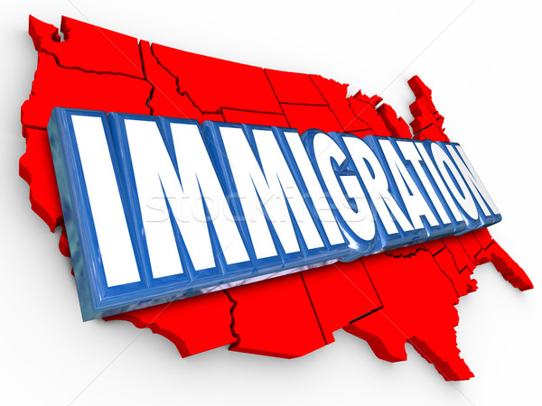 Immigratie 3D woord USA Verenigde Staten kaart Stockfoto © iqoncept