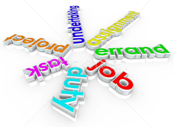 [[stock_photo]]: Emploi · tâche · devoir · 3D · mots