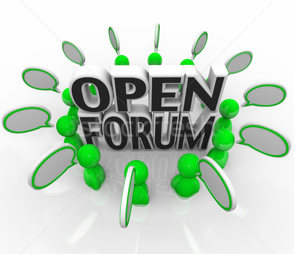 Deschide Forum grup de oameni vorbesc intrebari Imagine de stoc © iqoncept