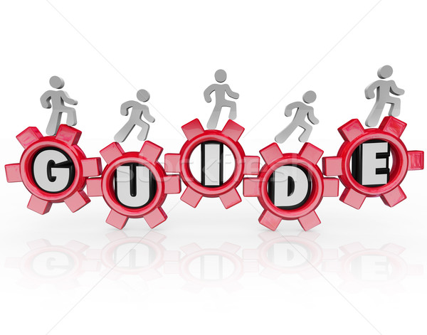 Guide People Walking Gears Instructions Advice Stock photo © iqoncept