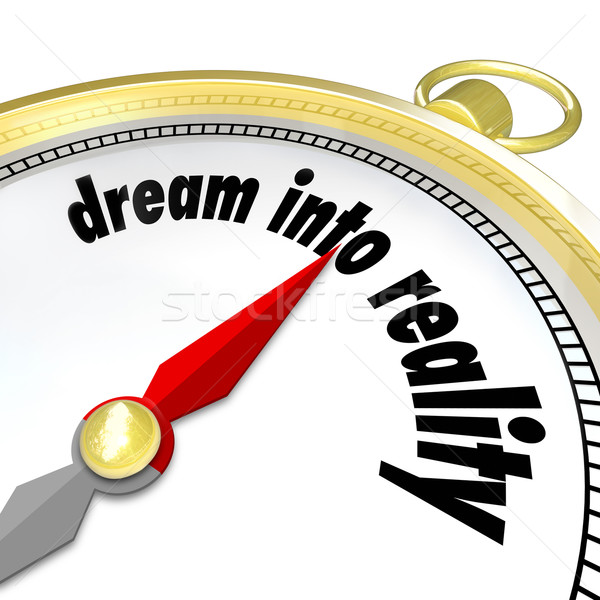 Dream Into Reality Words Gold Compass Direction Achieve Goal Stock photo © iqoncept