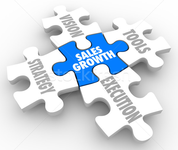 Sales Growth Puzzle Pieces Vision Strategy Tools Execution Stock photo © iqoncept
