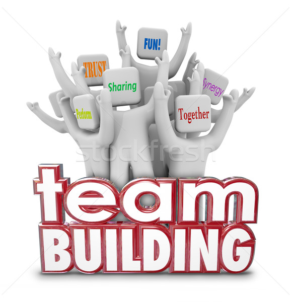 Team Building People Employees Behind 3d Words in Training Exerc Stock photo © iqoncept