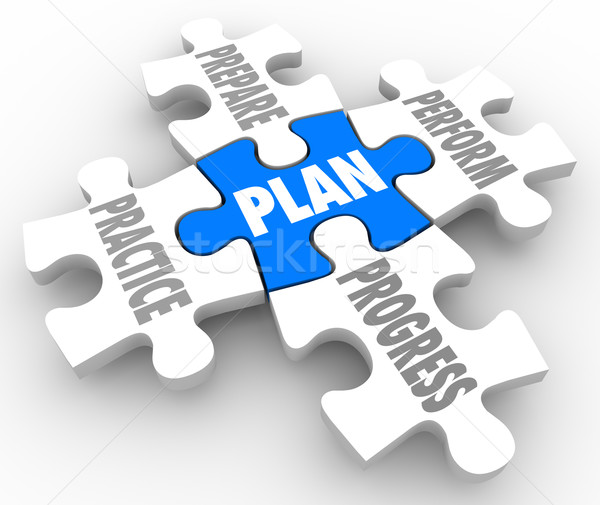 Plan Practice Prepare Perform Progress Puzzle Pieces Succeed Lif Stock photo © iqoncept