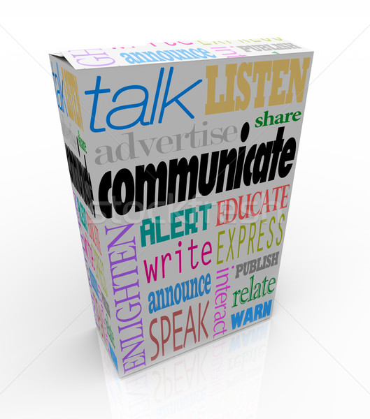 Communication Words on Box Sharing Ideas and Messages Stock photo © iqoncept