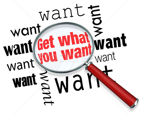 Get What You Want Words Magnifying Glass Find Search Desire Goal Stock photo © iqoncept
