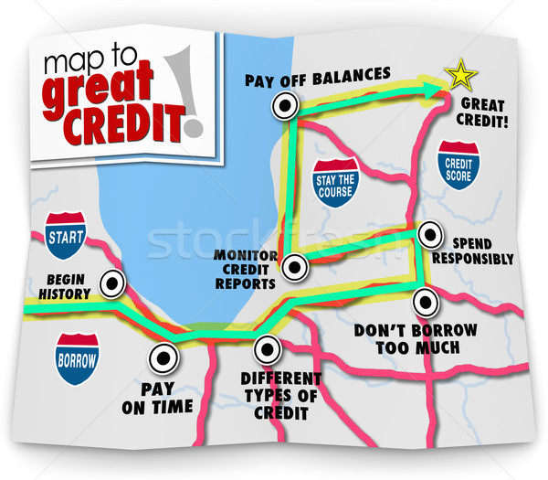 Map to Great Credit Score Rating Payment History Borrow Loan Mon Stock photo © iqoncept