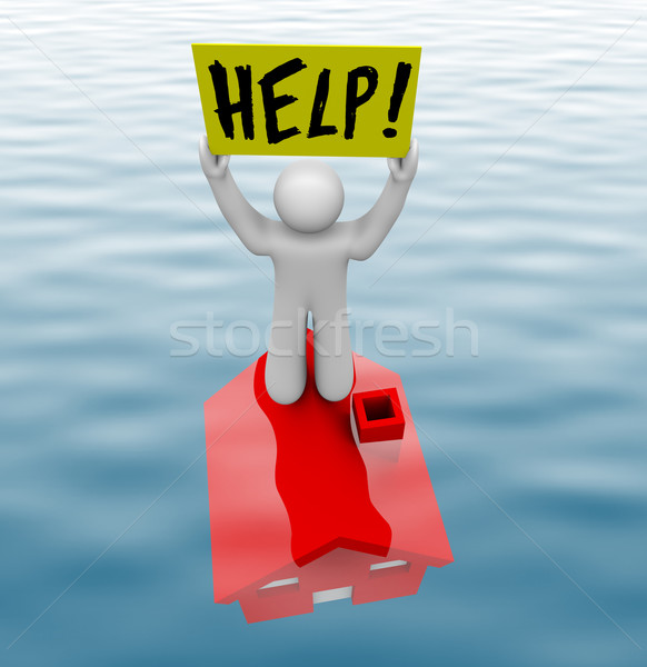 Om în picioare sub apă acasă semna Imagine de stoc © iqoncept