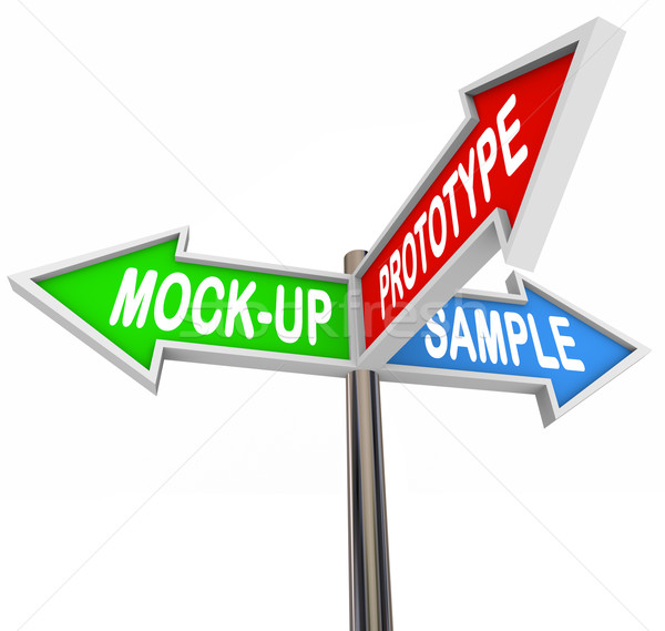 Prototype Mock-Up Sample Words 3 Arrow Signs Product Direction Stock photo © iqoncept
