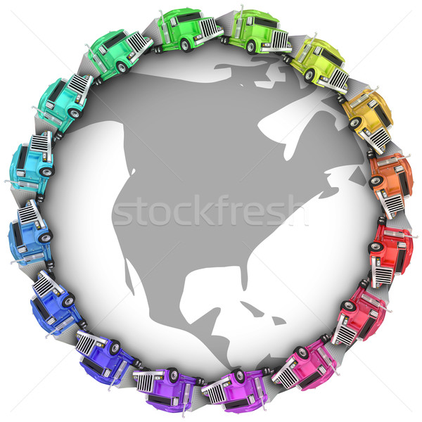 Trucks Driving Around Earth North America USA Canada Mexico Stock photo © iqoncept