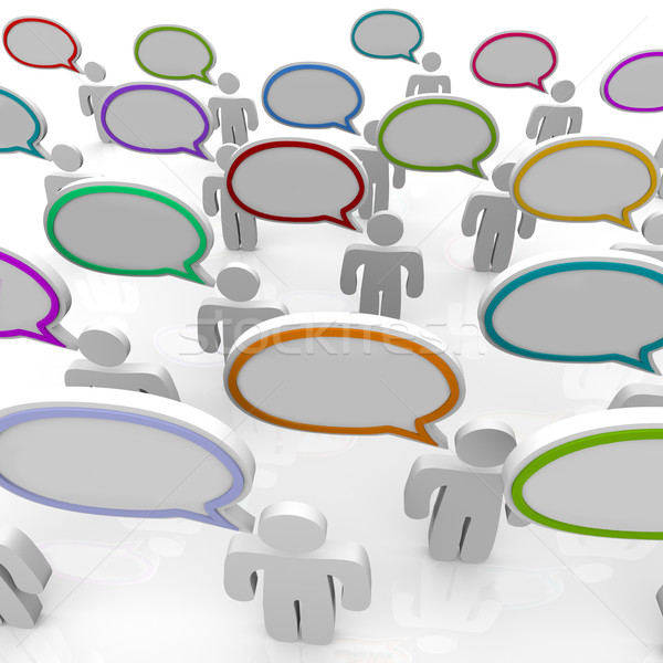 Nagyobb csoport emberek beszélnek szövegbuborékok sok emberek beszéd Stock fotó © iqoncept