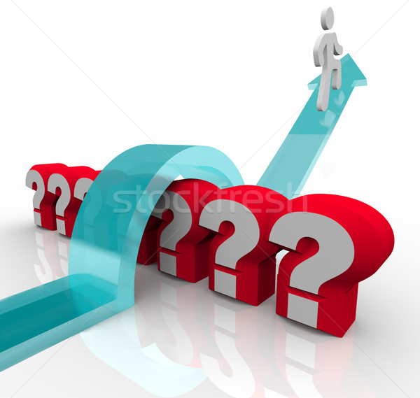 Jumping Over Question Marks Curious Man Finds Answers Stock photo © iqoncept
