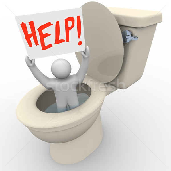 Man Stuck in Toilet Holding Help Sign - Emergency SOS Stock photo © iqoncept