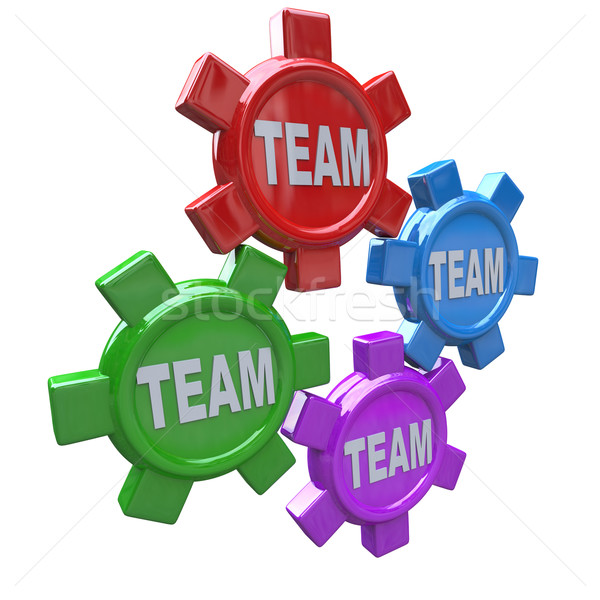 Teamwork - Four Gears Turning Together as Team Stock photo © iqoncept